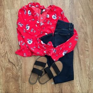 H&M crop top floral blouse with ruffles